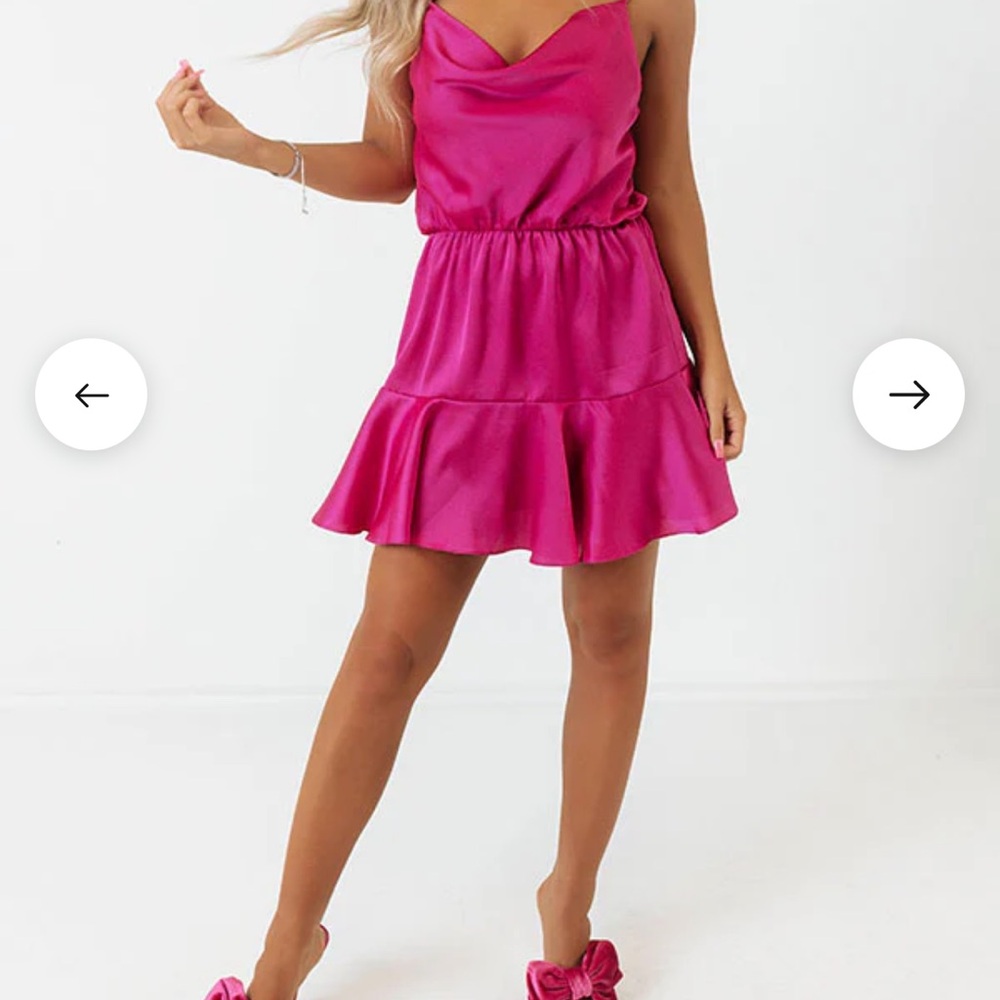 Cowl Neck Hot Pink Dress